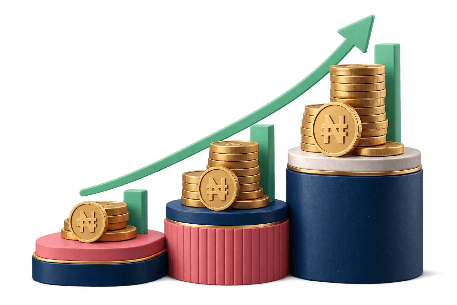 Rising naira coin stacks showing portfolio growth